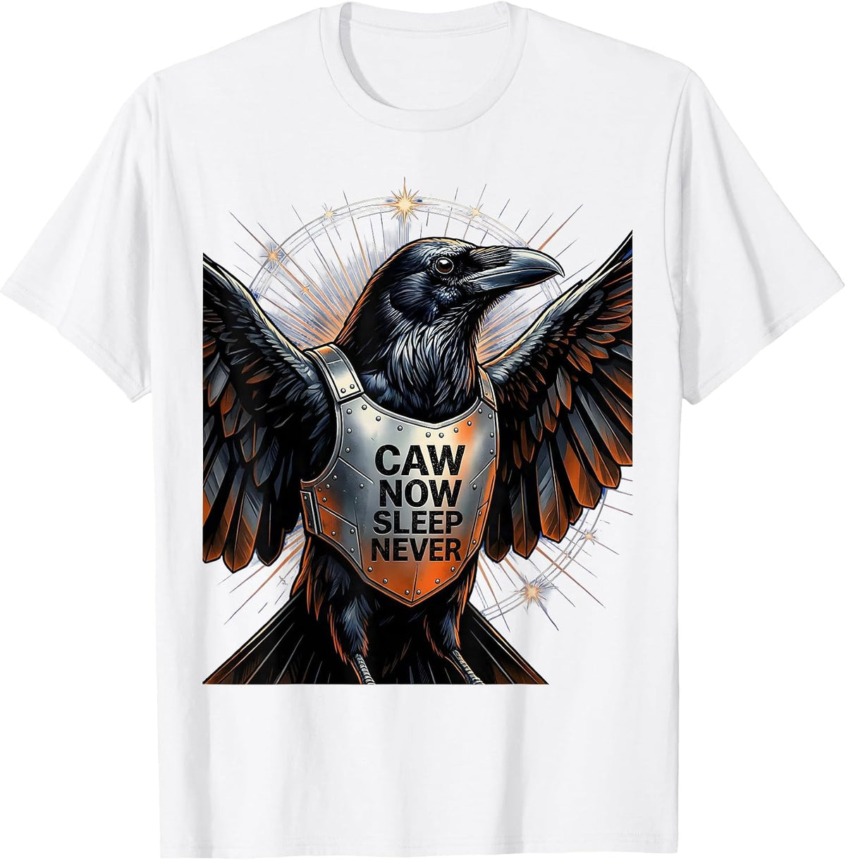 Men's Caw Now Sleep Never Crow Night Owl Design T-Shirt - White