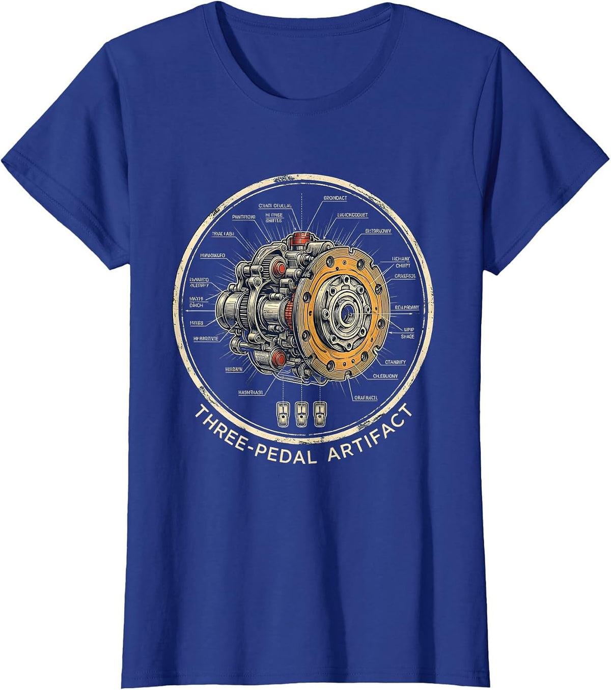 Women's Three-Pedal Artifact Manual Transmission Car Guy Humor T-Shirt - Royal Blue