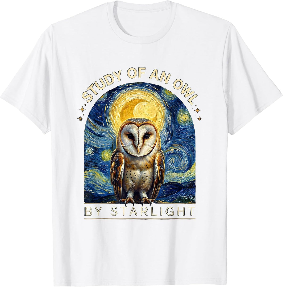 Study of an Owl By Starlight Funny Van Gogh Art Parody Cat T-Shirt - White