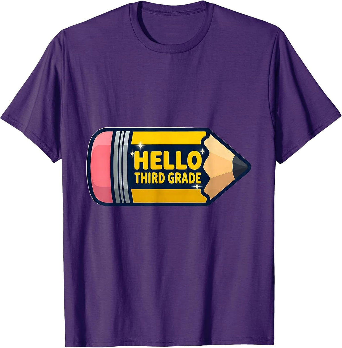 Hello Third Grade Cute Back to School Pencil Teacher Girl T-Shirt - Purple