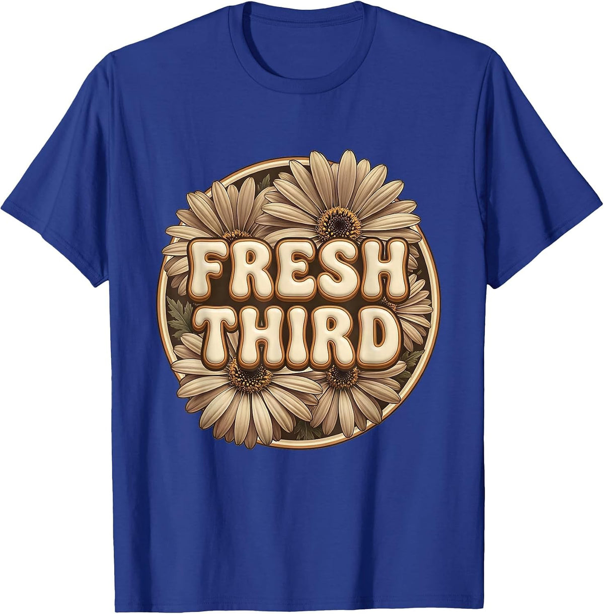 Men's FRESH THIRD Retro Flower Power Third Grade Back To School T-Shirt - Royal Blue