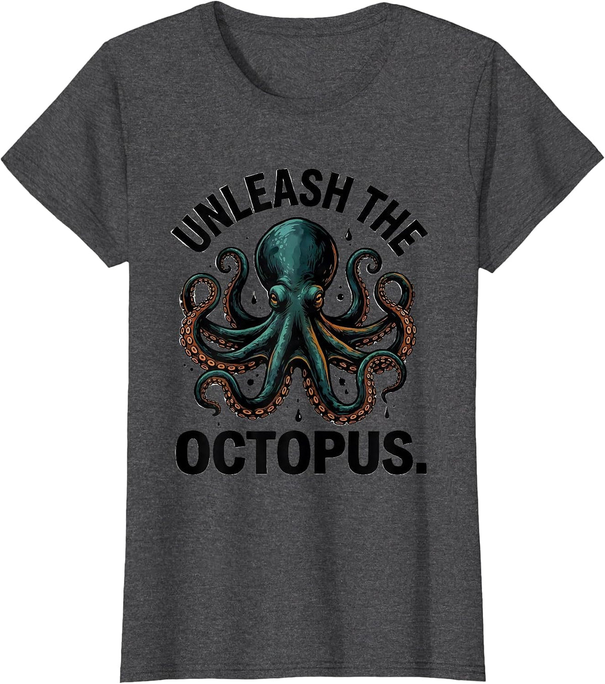 Women's Unleash The Octopus Funny Octopus Lover Vintage Japanese Sea T-Shirt - Dark Heather Grey