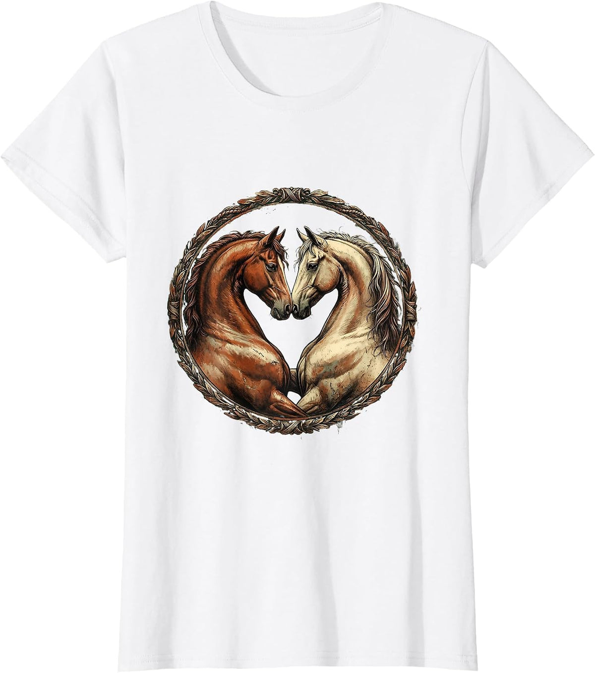 Two Horses Nose to Nose Graphic Tee T-Shirt - White