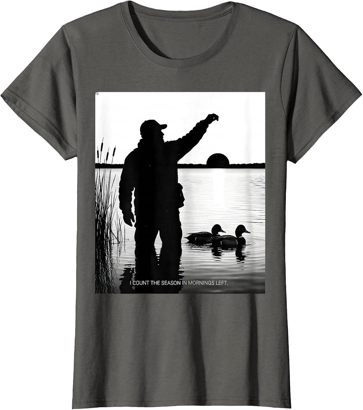 Women's I Count The Season In Mornings Left Rustic Duck Hunter Camo T-Shirt - Asphalt Grey