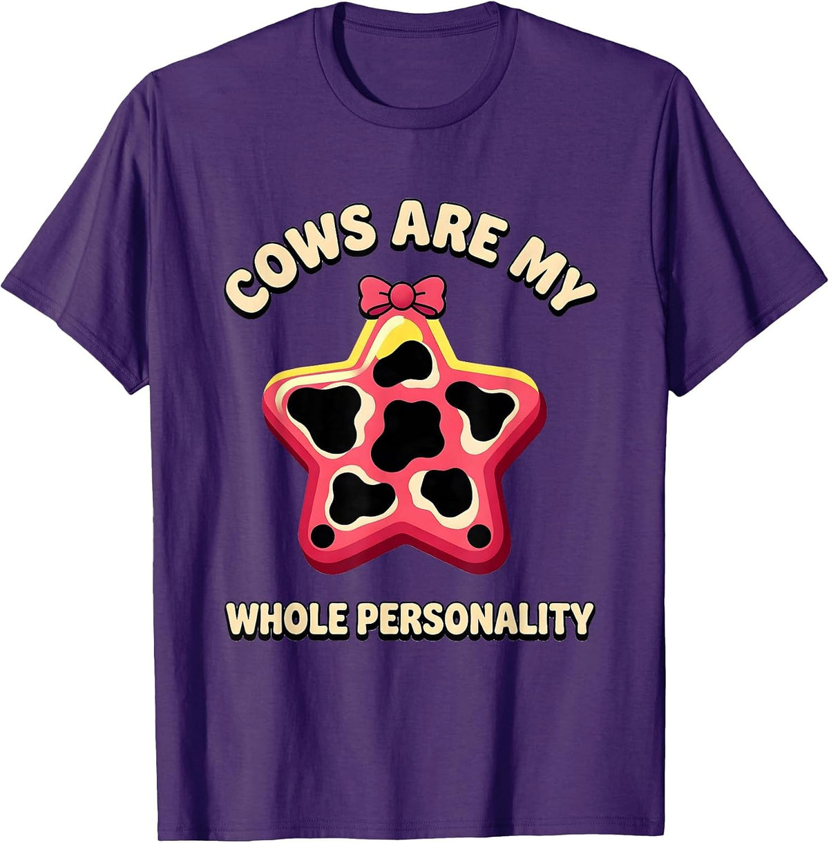 Cows Are My Whole Personality Cute Cow Print Bow Pattern T-Shirt - Purple