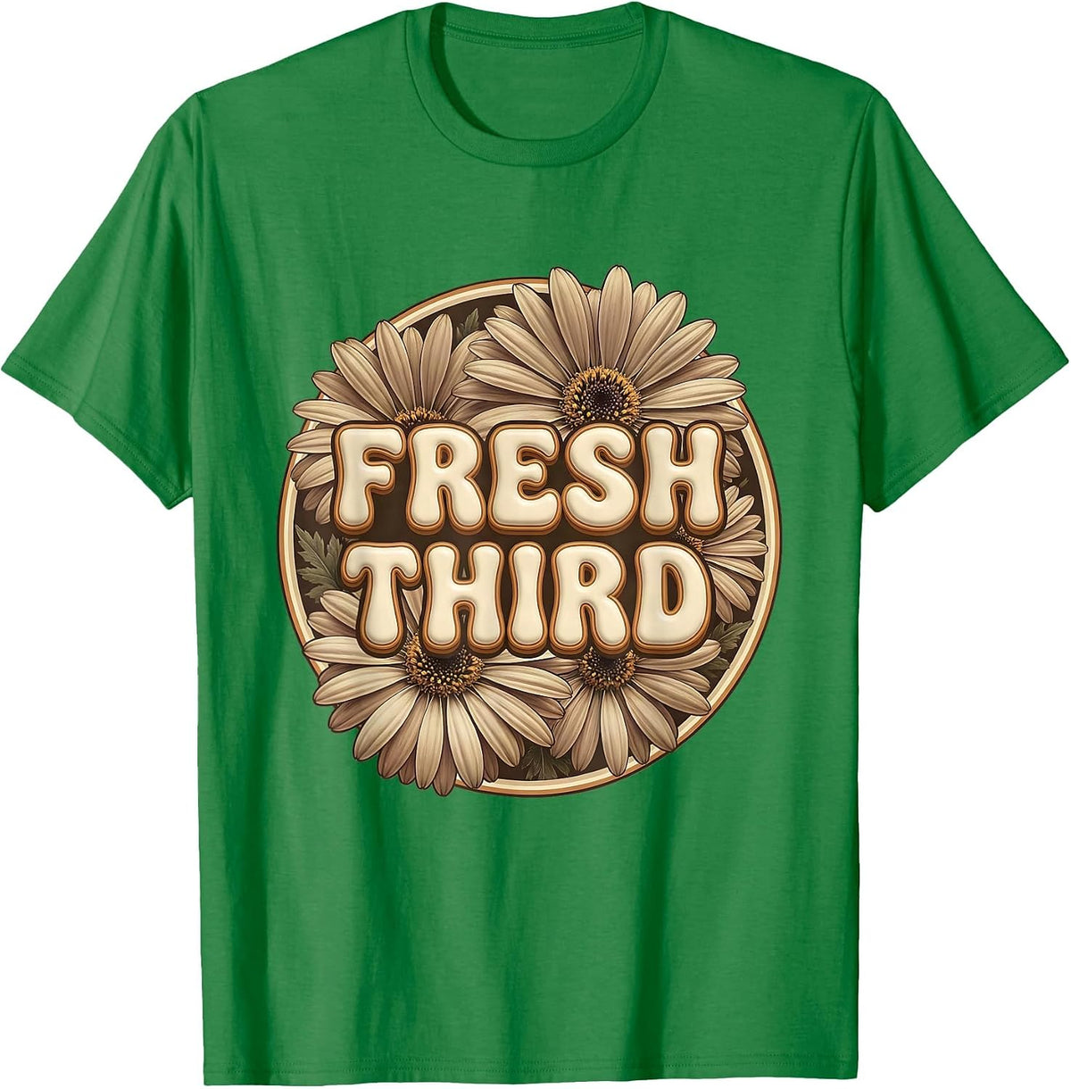 Men's FRESH THIRD Retro Flower Power Third Grade Back To School T-Shirt - Kelly Green