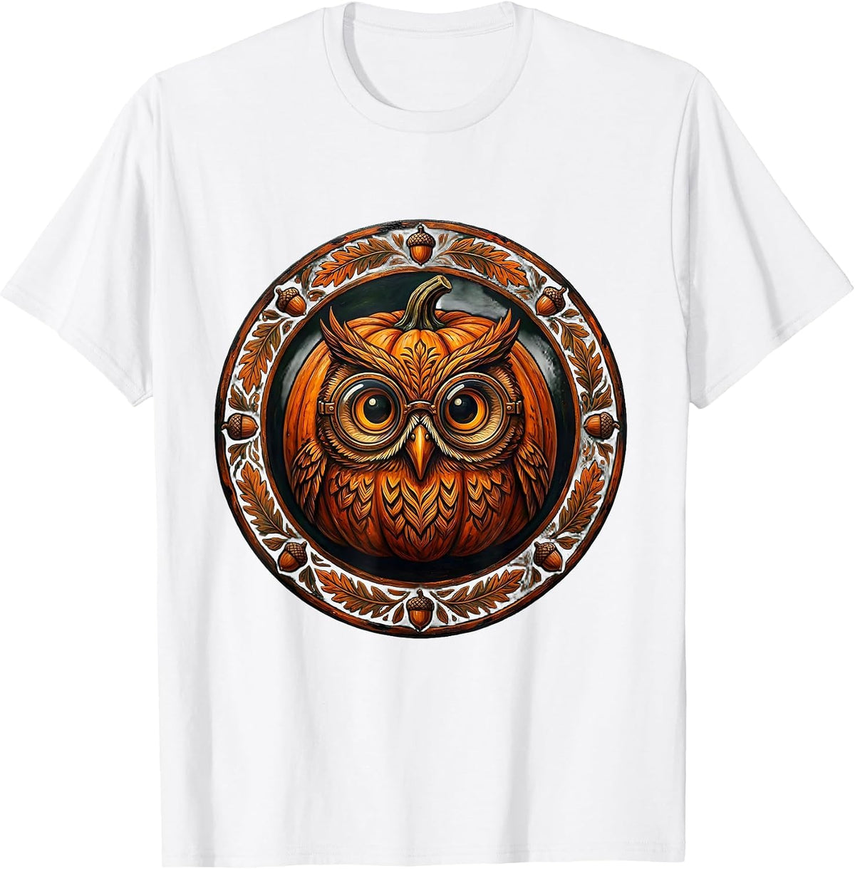 Men's Fall Teacher Owl Pumpkin Carved Jack-o-Lantern T-Shirt - White