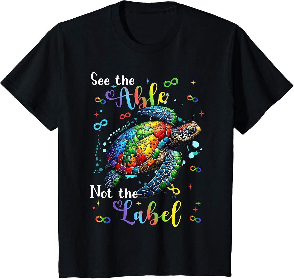 See The Able Not The Label Sea Turtle Autism Awareness Kids T-Shirt - Black