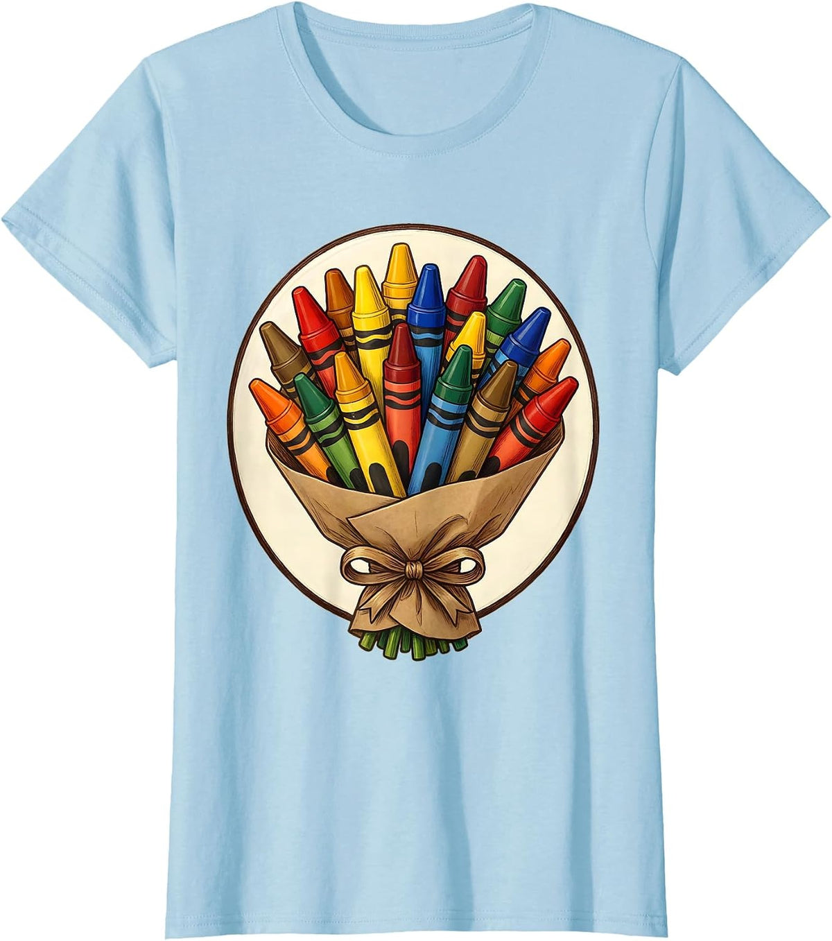 Women's Third Grade Teacher Crayon Bouquet Gift T-Shirt - Baby Blue