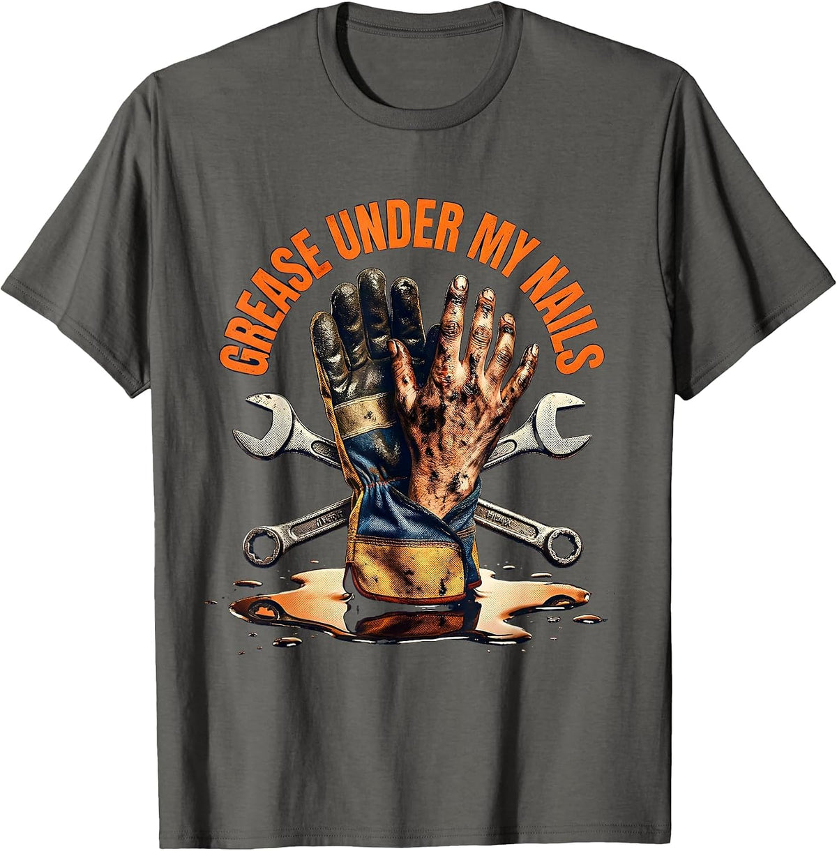 Men's Grease Under My Nails Pit Crew Design T-Shirt - Asphalt Grey