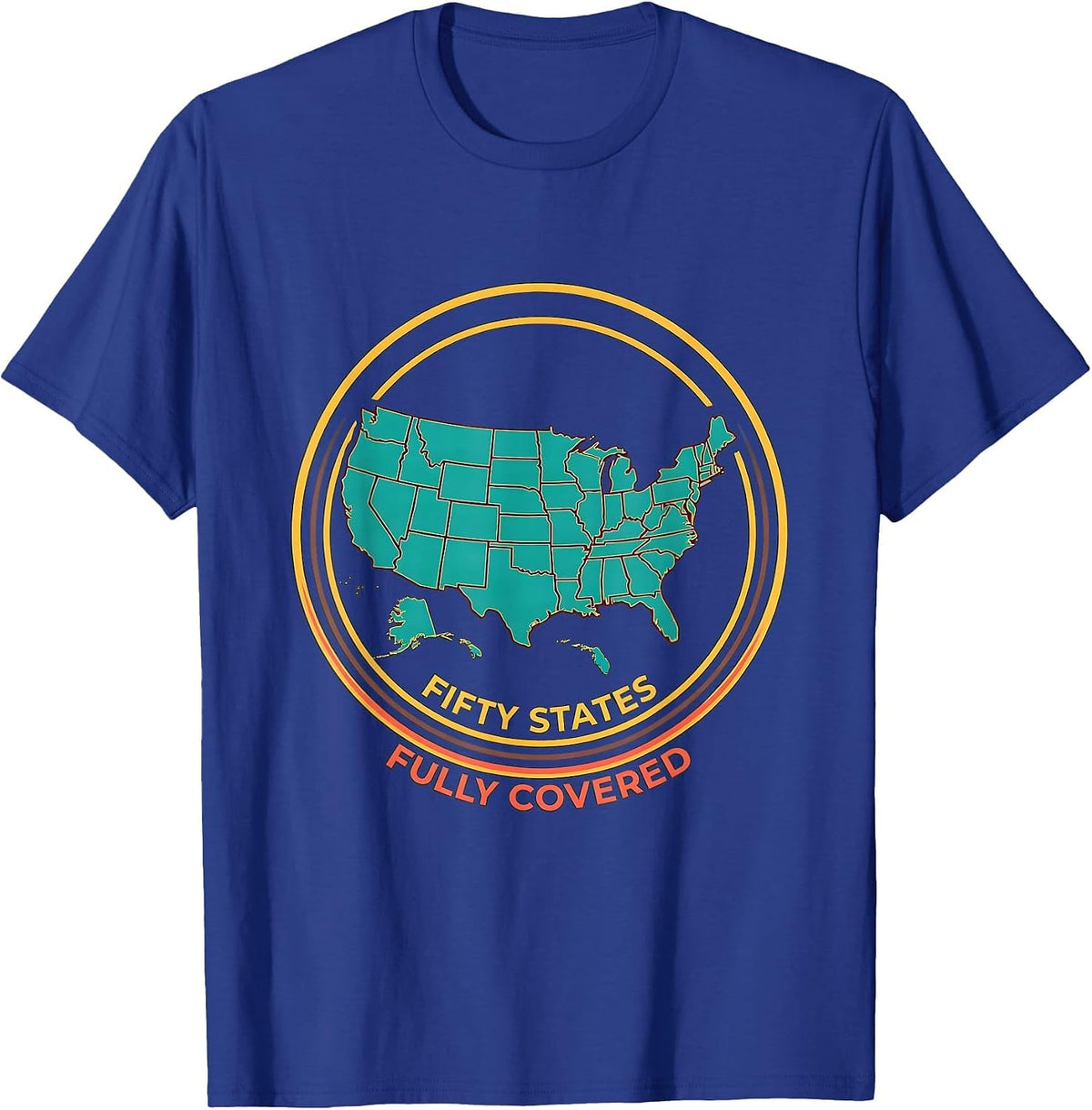 Fifty States Fully Covered Geography Enthusiast Patriotic T-Shirt - Royal Blue