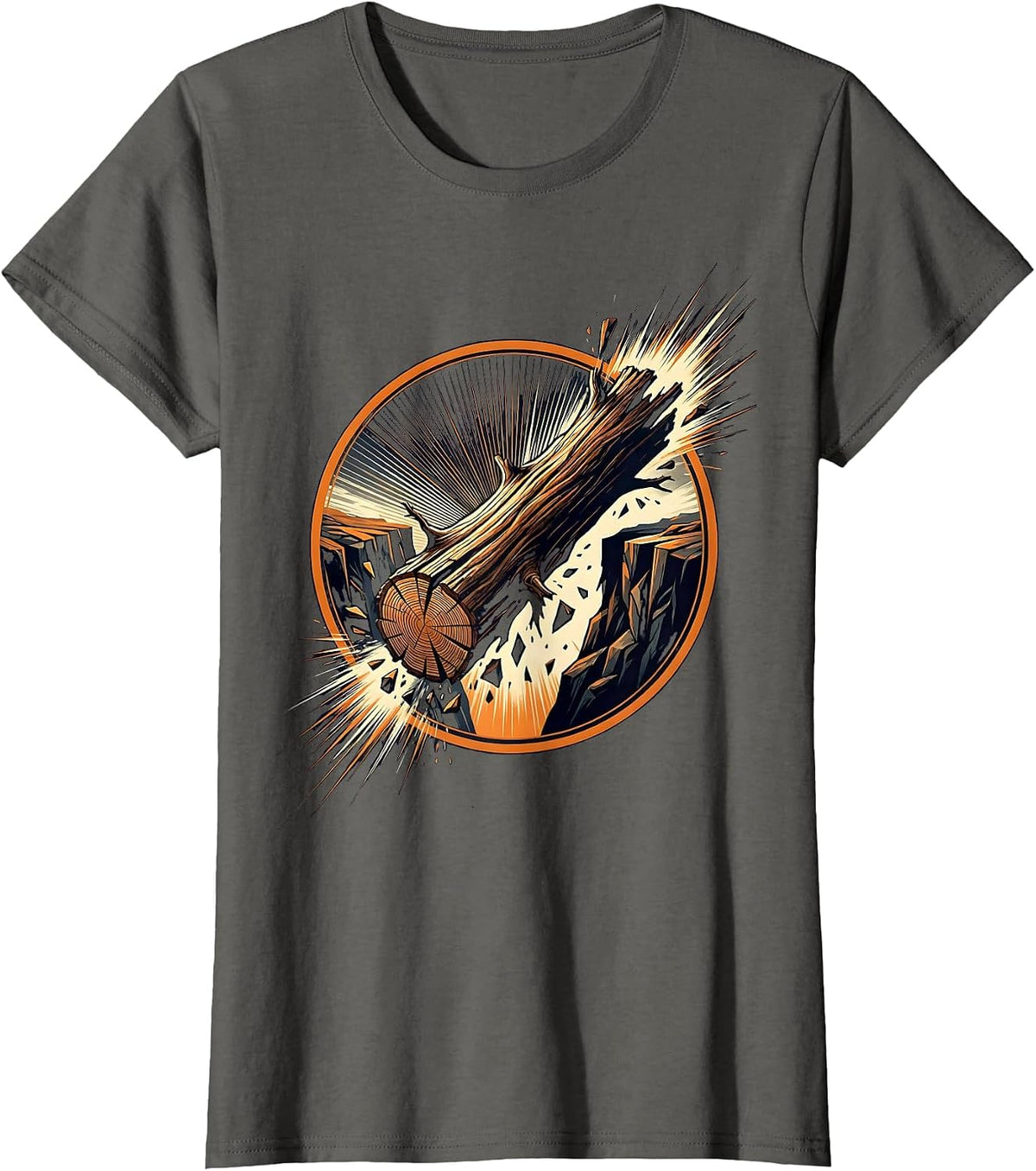 Women's The Turning Point Fallen Log Bridge Cliff Art T-Shirt - Asphalt Grey