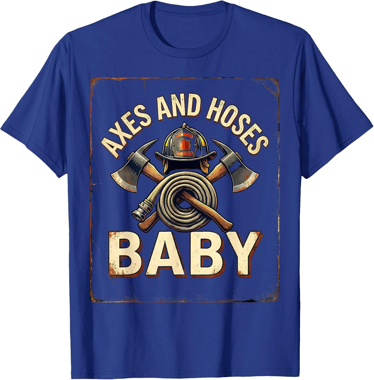 Axes and Hoses Baby Firefighter Design T-Shirt - Royal Blue