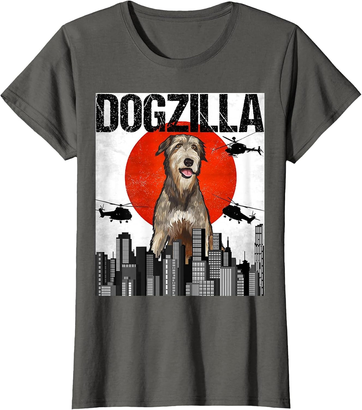Funny Vintage Japanese Dogzilla Irish Wolfhound T-Shirt - Asphalt Grey