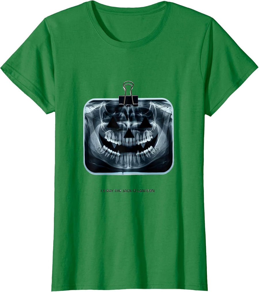 Women's I X-Ray The Jack-O-Lantern Funny Dental Halloween Costume T-Shirt - Kelly Green