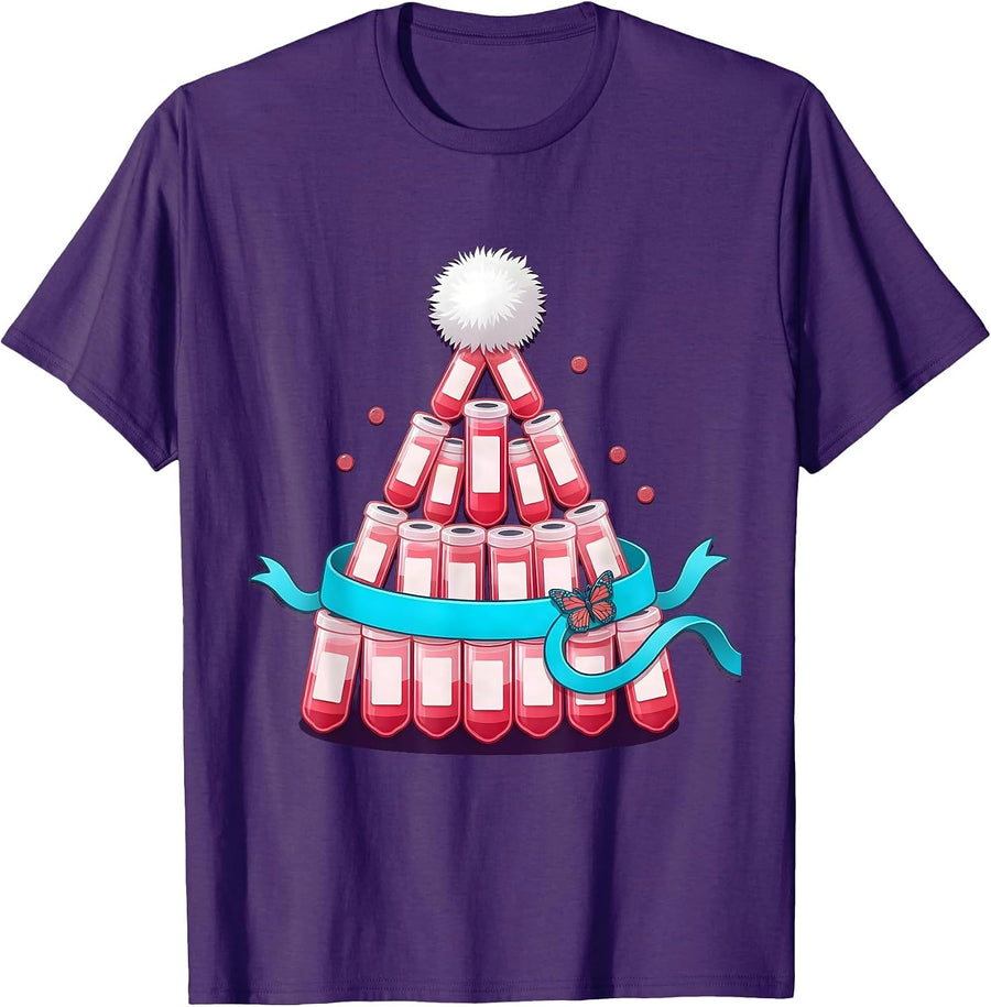 Oversized Santa Hat Blood Tubes Phlebotomist Holiday Humor T-Shirt, Men, Purple, 3X-Large - As Pictured
