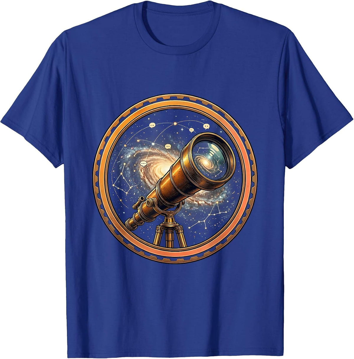 Telescope Galaxy of Letters Astronomy Art T-Shirt - Royal Blue