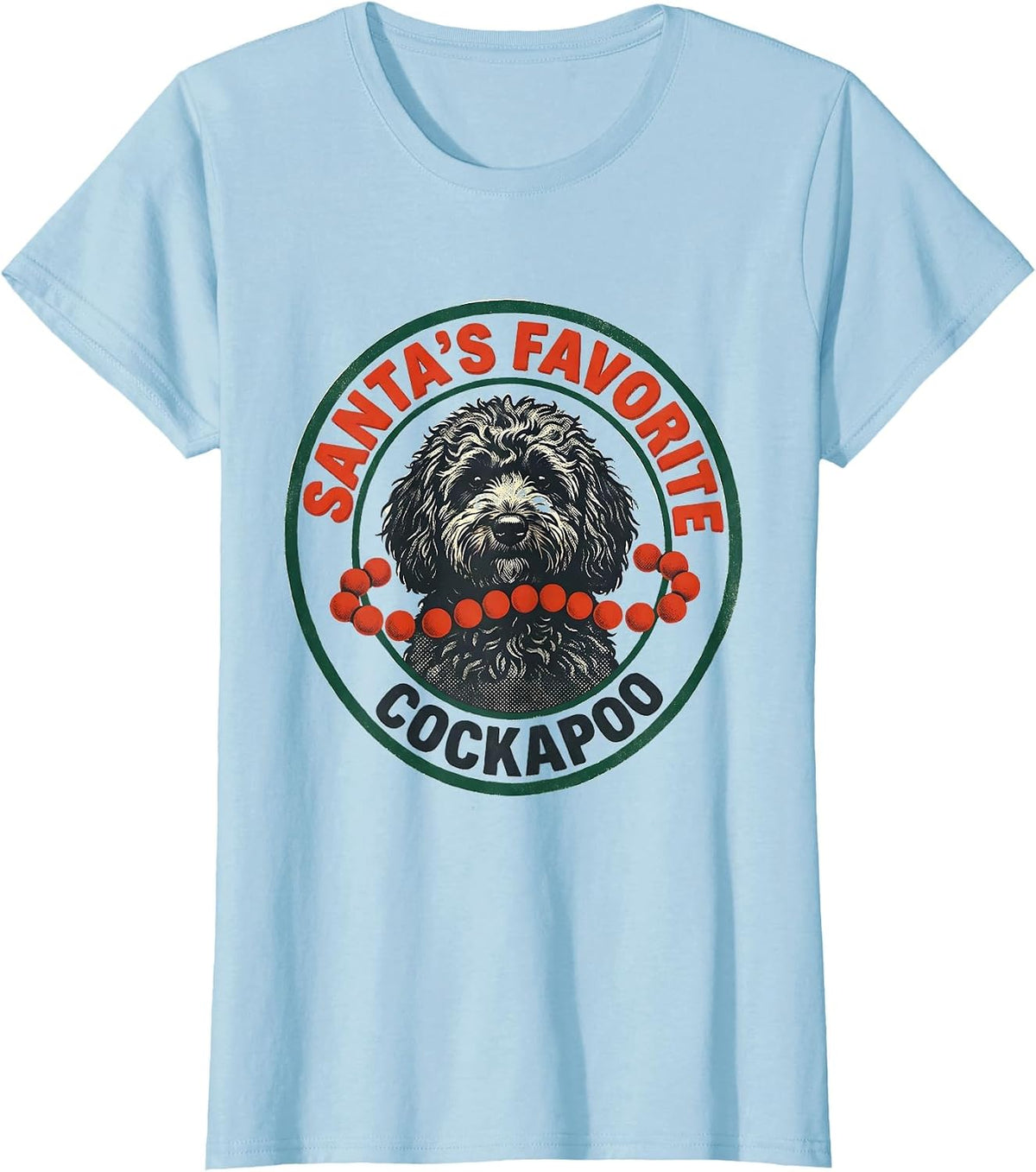 Santa's Favorite Cockapoo Festive Dog Lover Christmas T-Shirt - Baby Blue