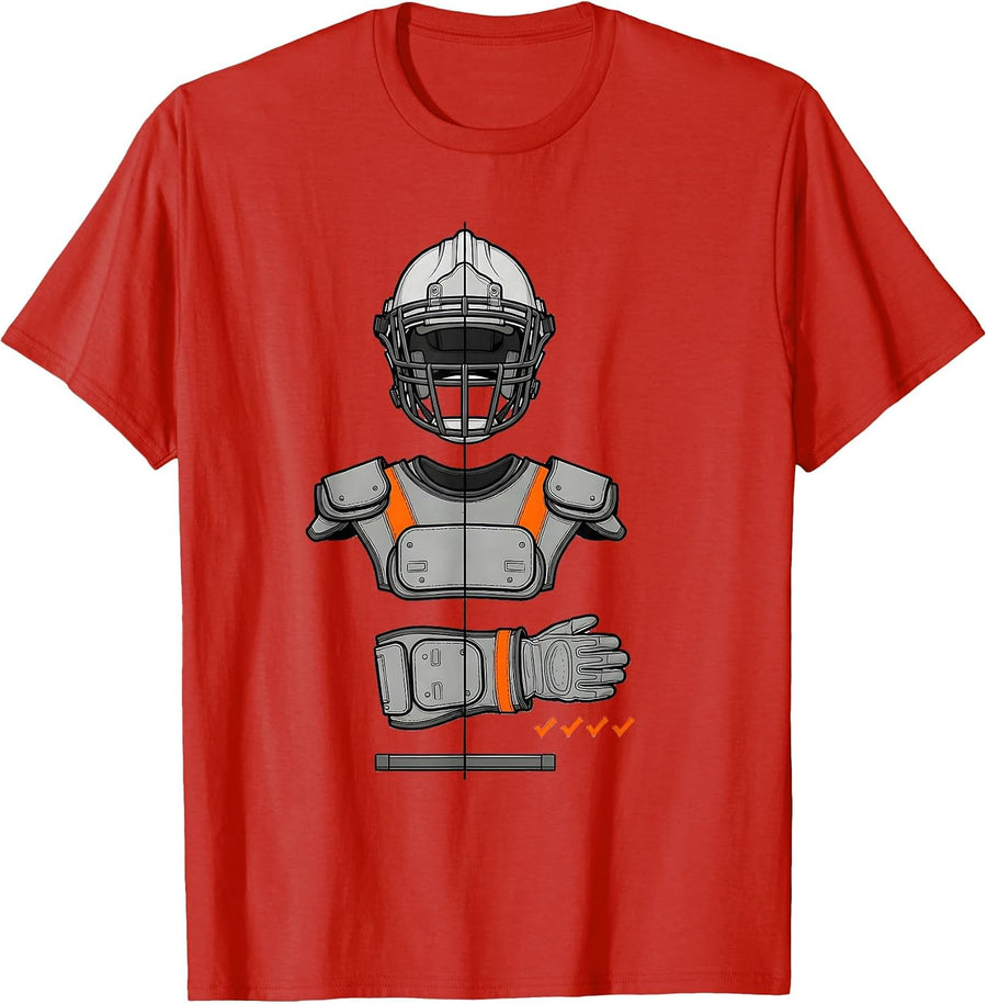 Men's Exploded Lineman Gear Stack Football Player Humor T-Shirt - Red