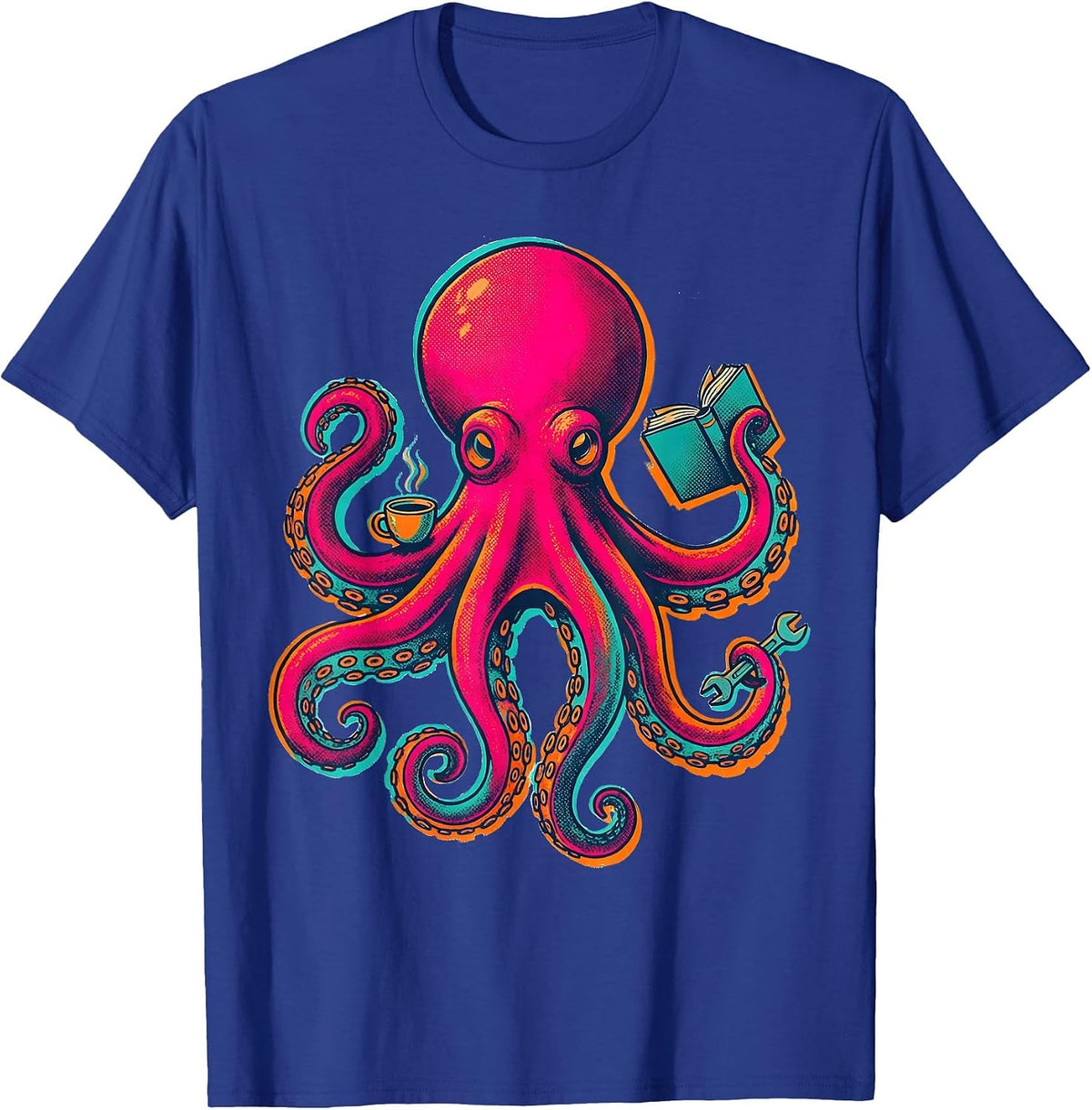 Men's Octopus Retro Vintage Marine Biology Ocean Lover T-Shirt - Royal Blue