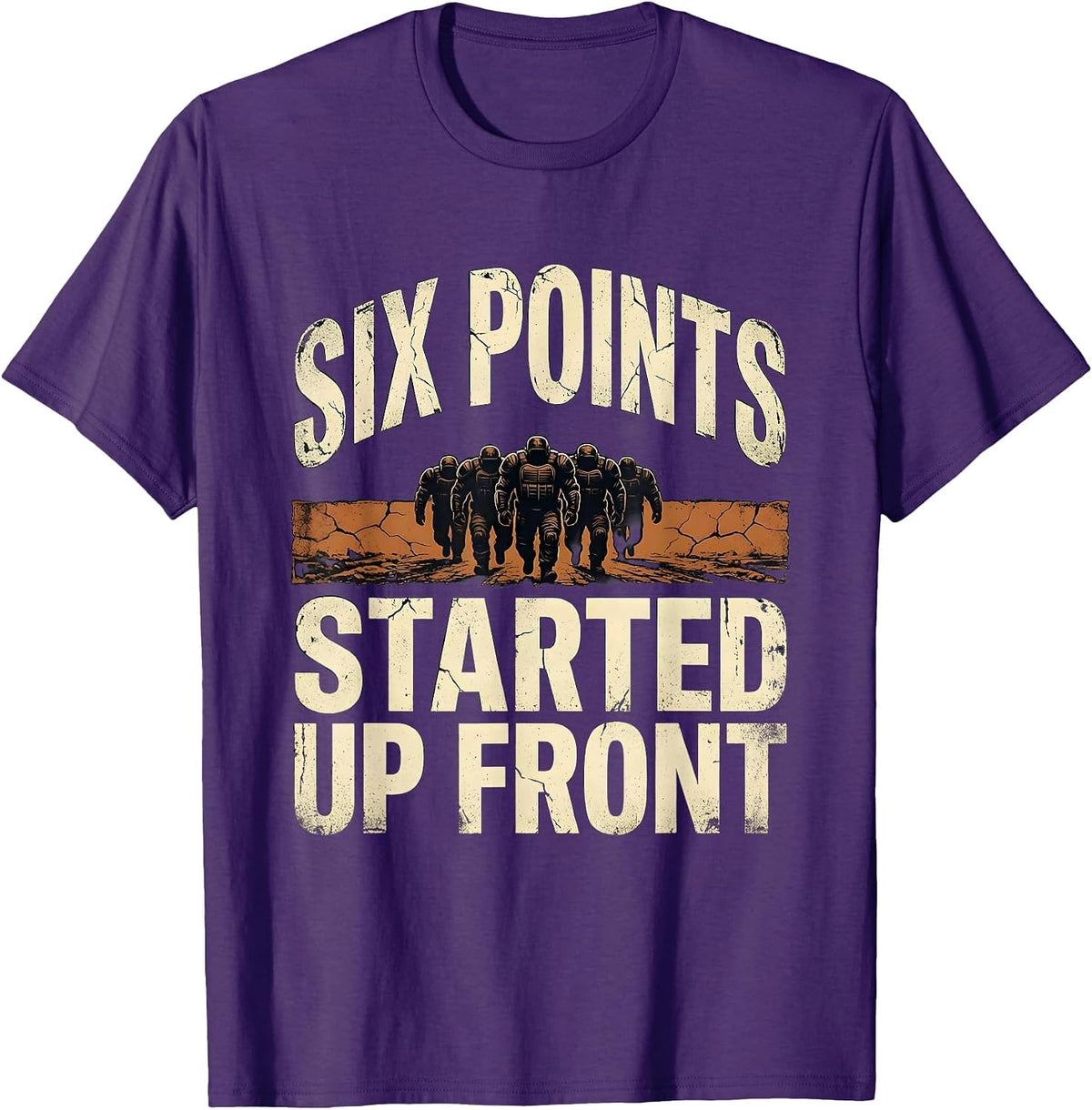 Men's Six Points Started Up Front Distressed Football Lineman T-Shirt - Purple