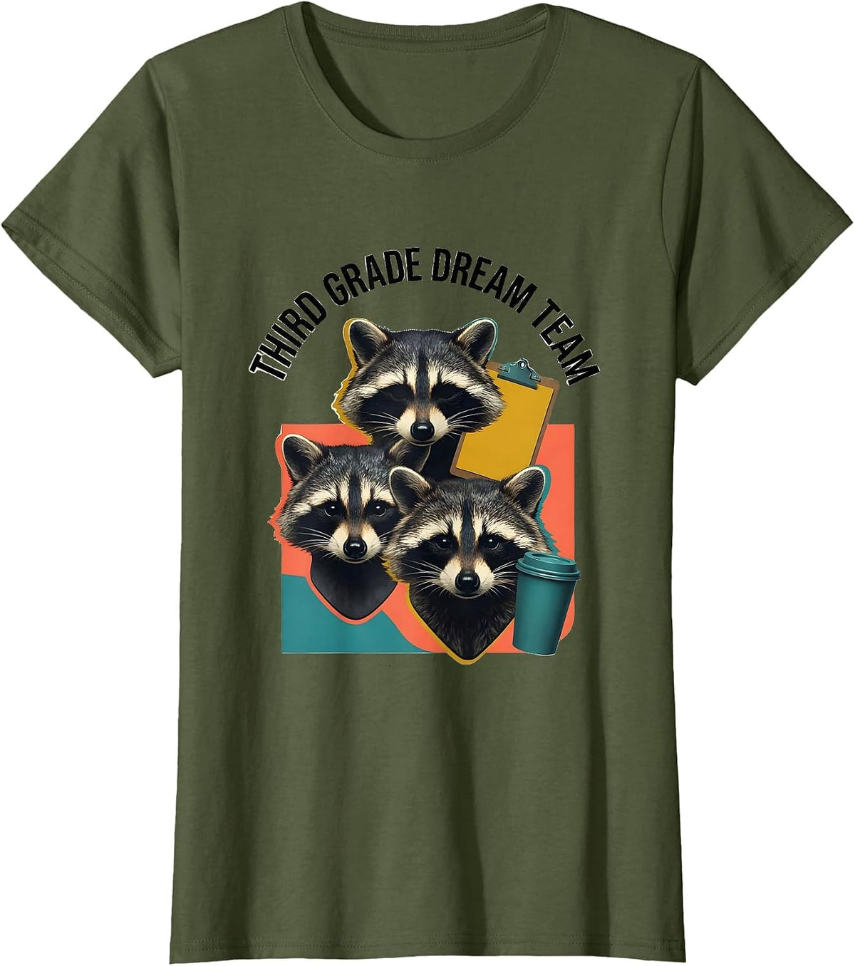 Women's Third Grade Dream Team Midcentury Modern Teacher Back T-Shirt - Olive Green