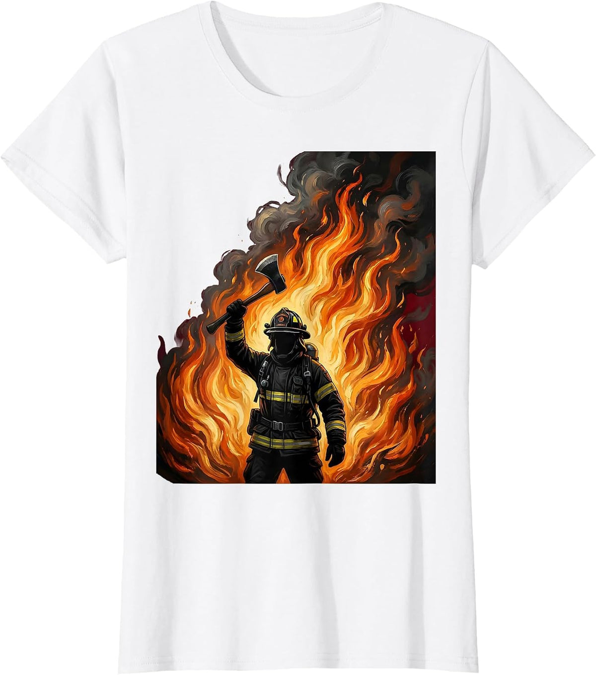 Firefighter Silhouette Against Wall of Flames T-Shirt - White