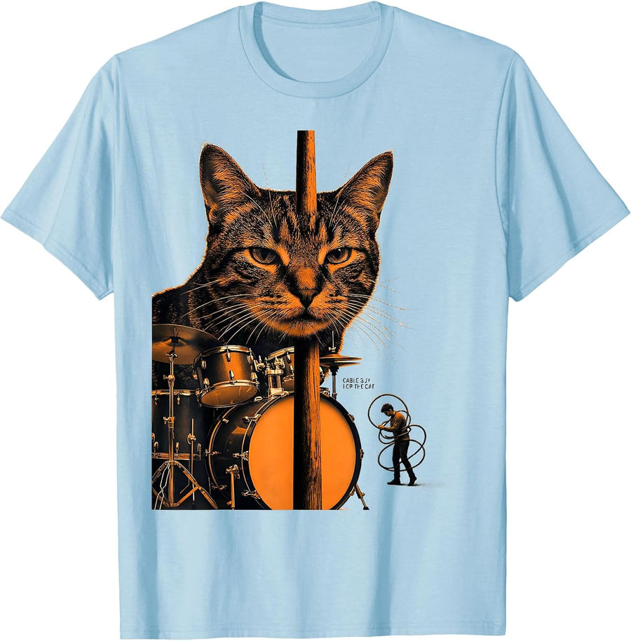 Men's Cable Guy For The Cat Funny Pet Drummer Rock Parody Humor T-Shirt - Baby Blue