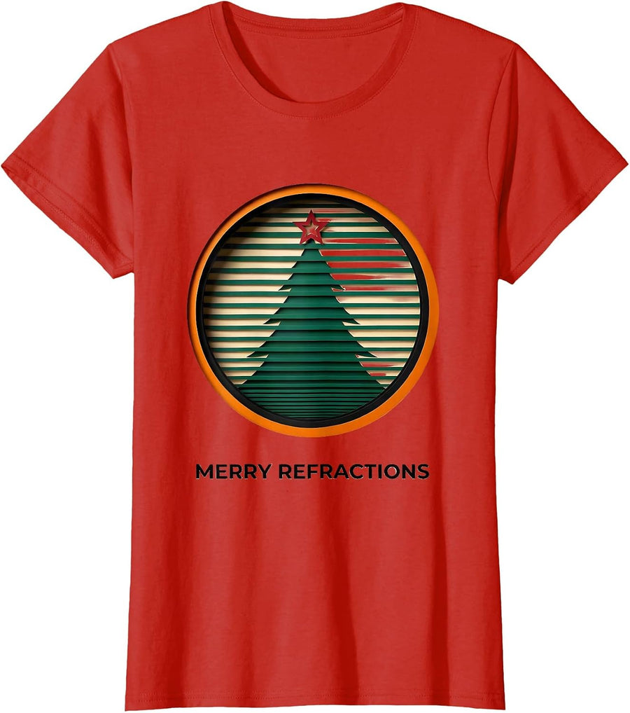 Women's Merry Refractions Editorial Conceptual Optometrist Christmas T-Shirt - Red