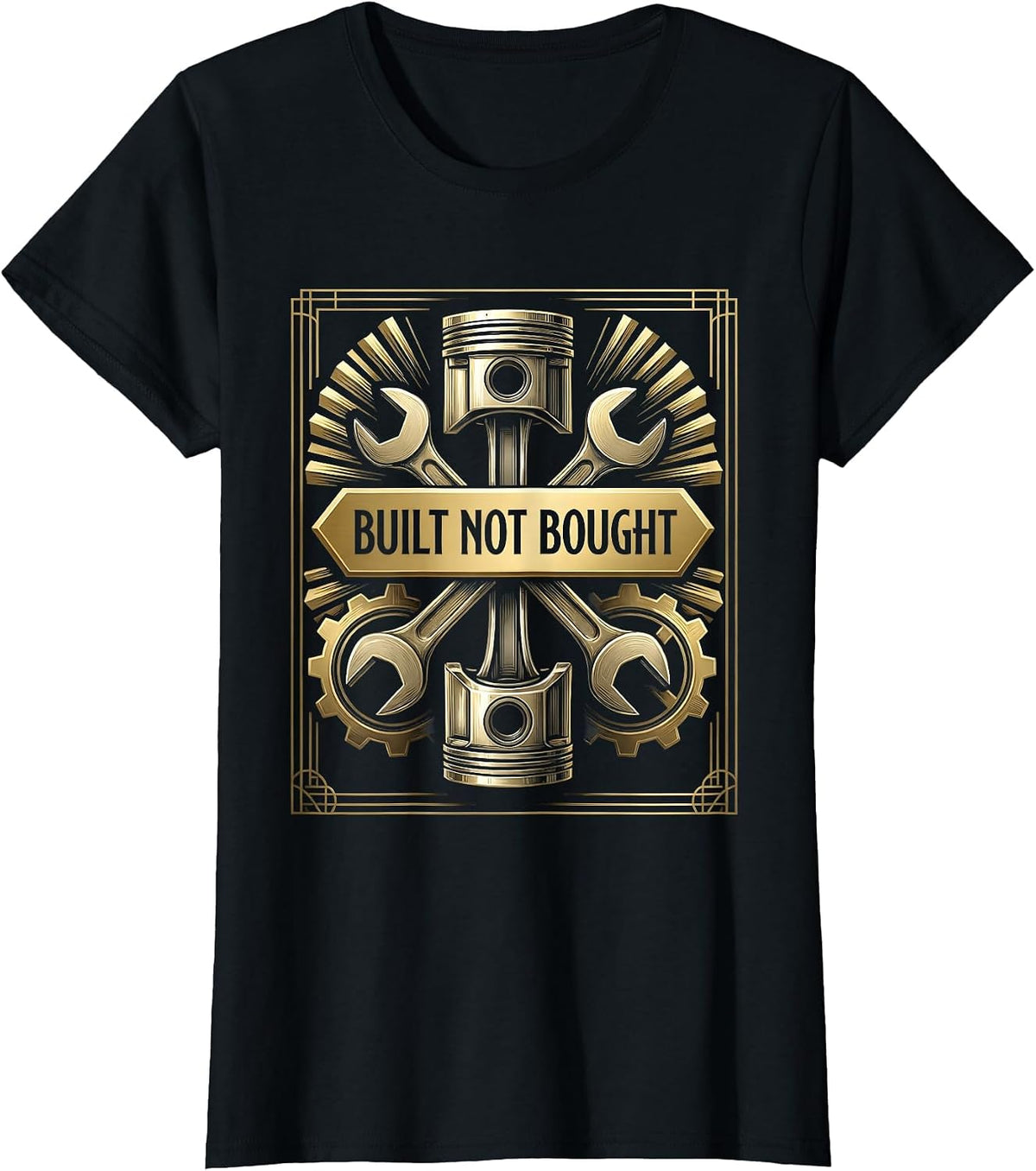 Built Not Bought Mechanic Gear Head Design T-Shirt - Black