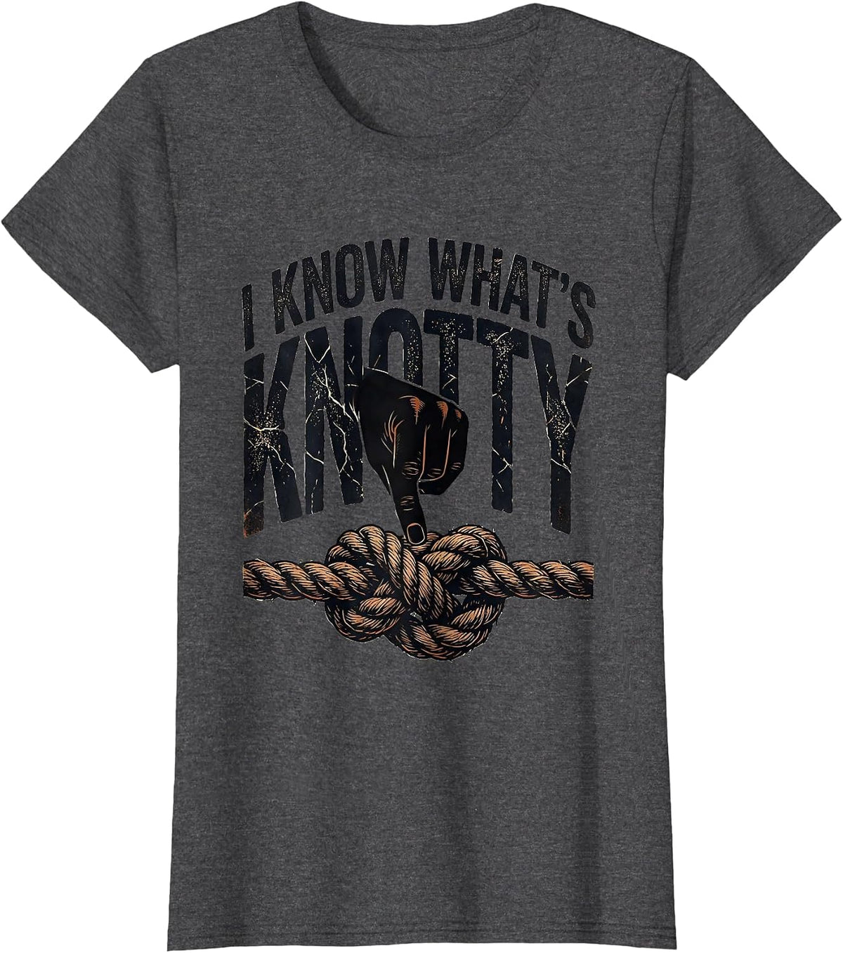Women's I Know What's Knotty Distressed Massage Therapist T-Shirt - Dark Heather Grey