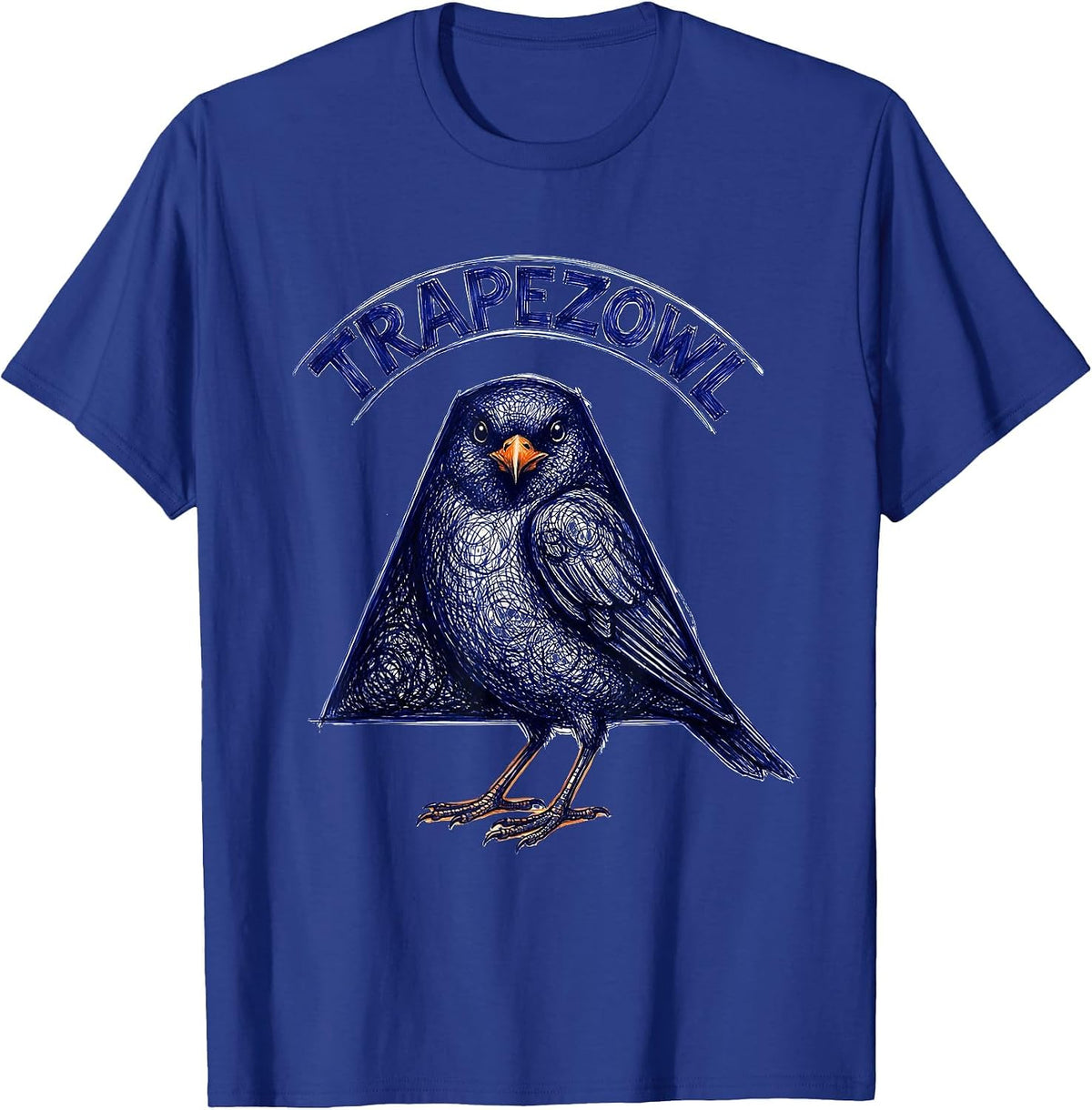 Trapezowl Ballpoint Scribble Geometric Bird Pun Funny Math T-Shirt - Royal Blue