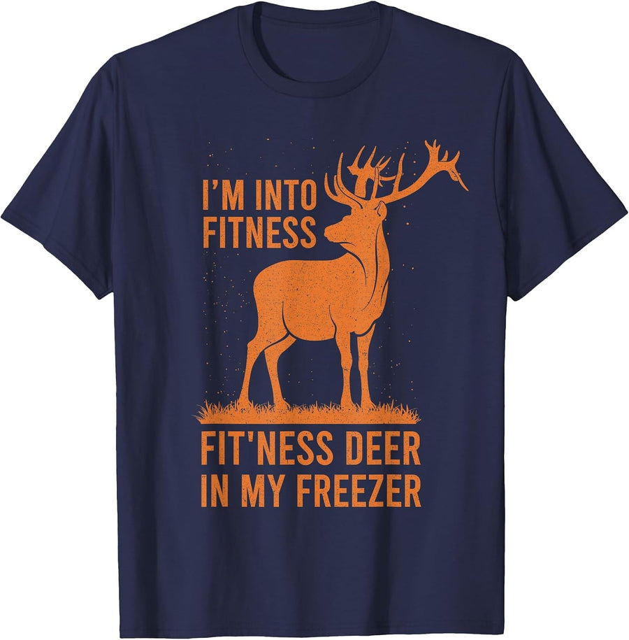 Mens Funny Vintage Hunter I'm Into Fitness Deer Hunting Season T-Shirt - Navy Blue