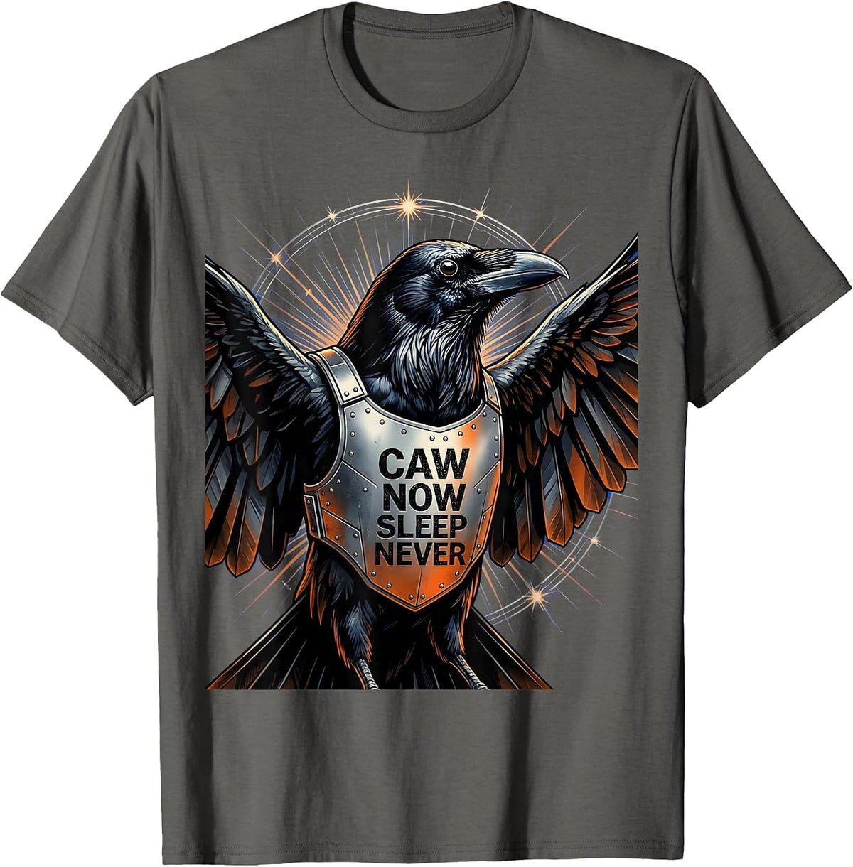 Men's Caw Now Sleep Never Crow Night Owl Design T-Shirt - Asphalt Grey