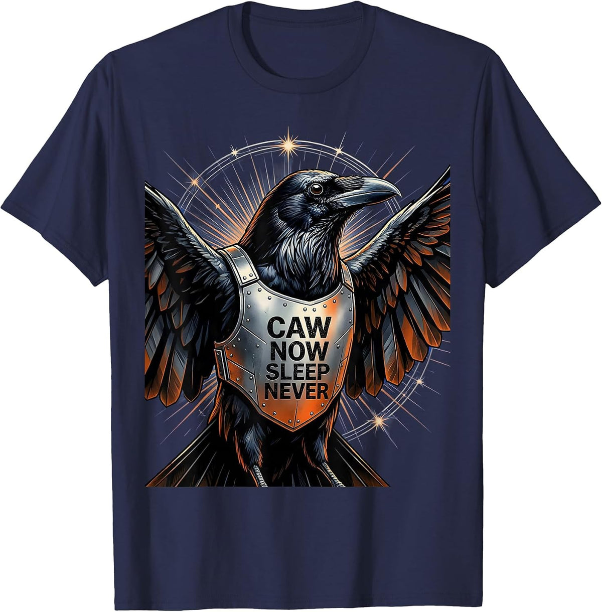 Men's Caw Now Sleep Never Crow Night Owl Design T-Shirt - Navy Blue