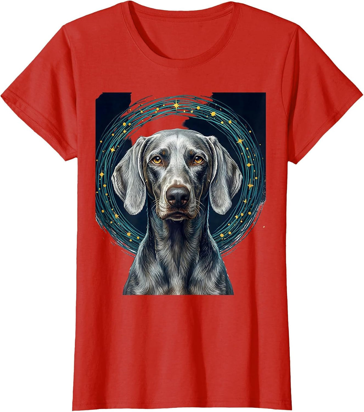 Women's Weimaraner Van Gogh Starry Night Portrait Dog Lover Art T-Shirt - Red