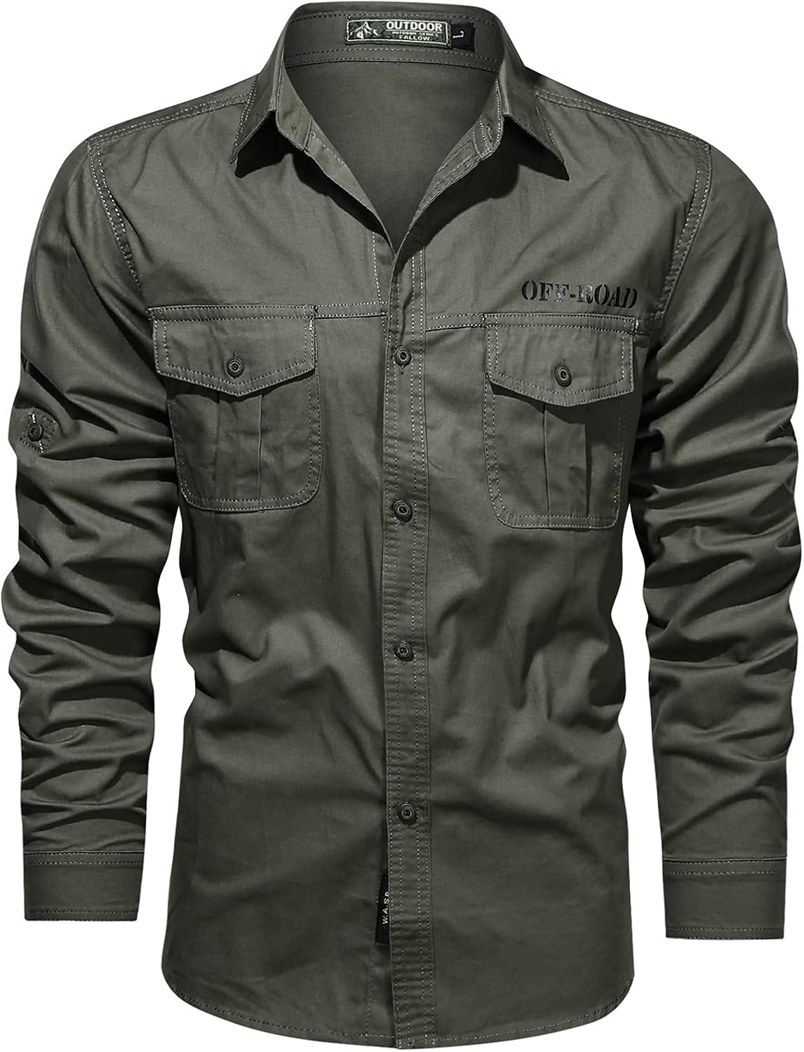 Work Shirt for Men, Long Sleeve Button Down, Dual Chest Pockets for Office and Casual Wear - 1b-green