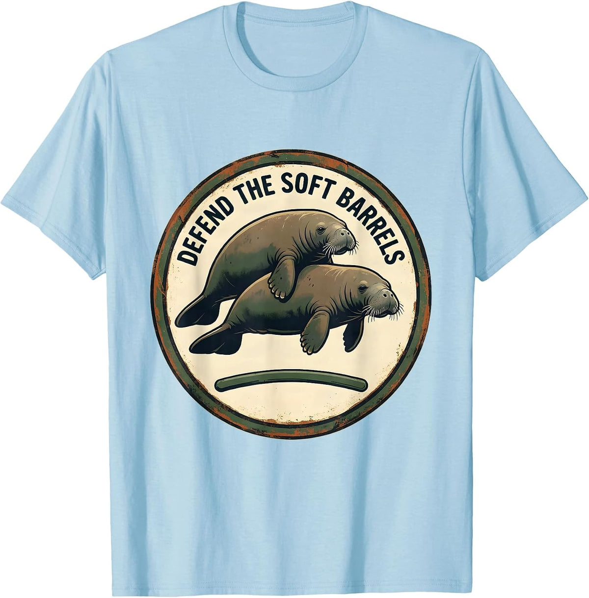 Men's Defend The Soft Barrels Vintage Manatee Sea Cow Wildlife T-Shirt - Baby Blue