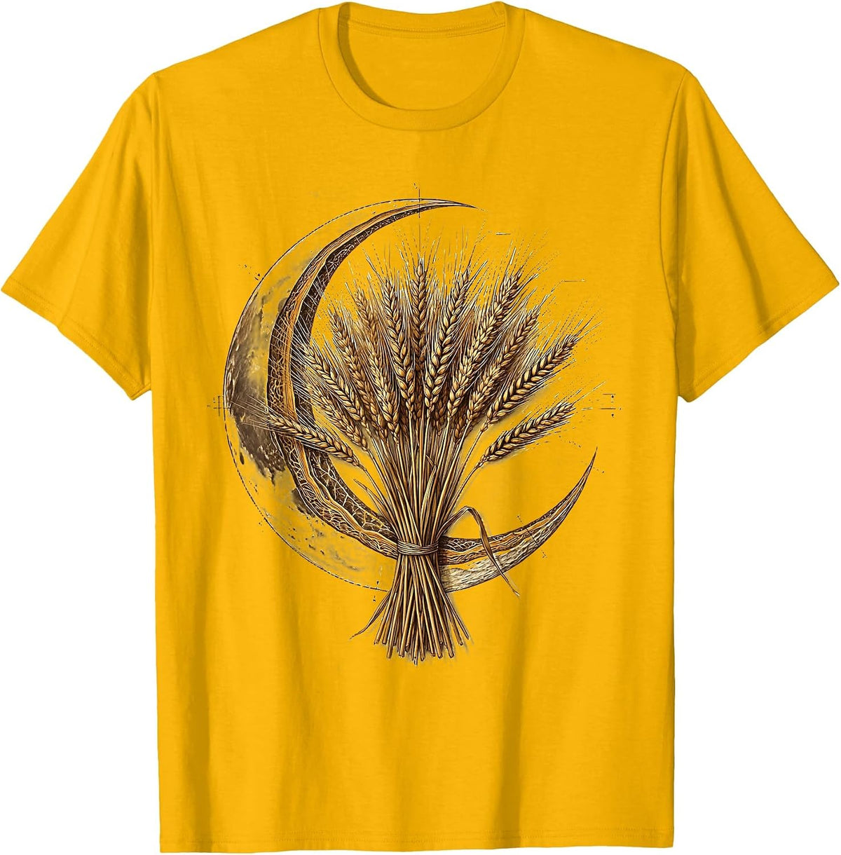 Virgo Crescent Moon Wheat Bundle Astrology Design T-Shirt - Golden Yellow