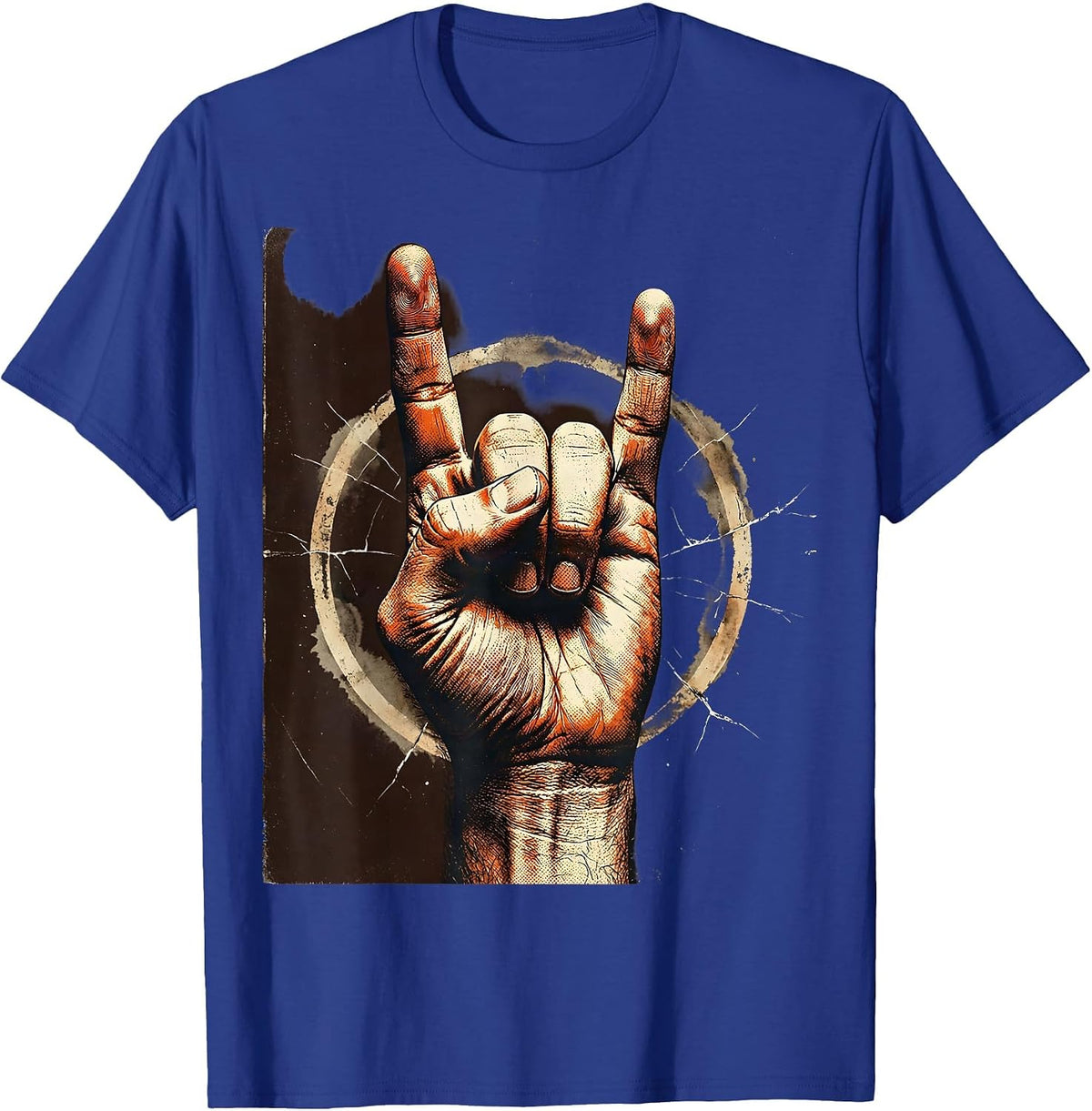 80s Rock Devil Horns Hand Gesture Graphic T-Shirt - Royal Blue