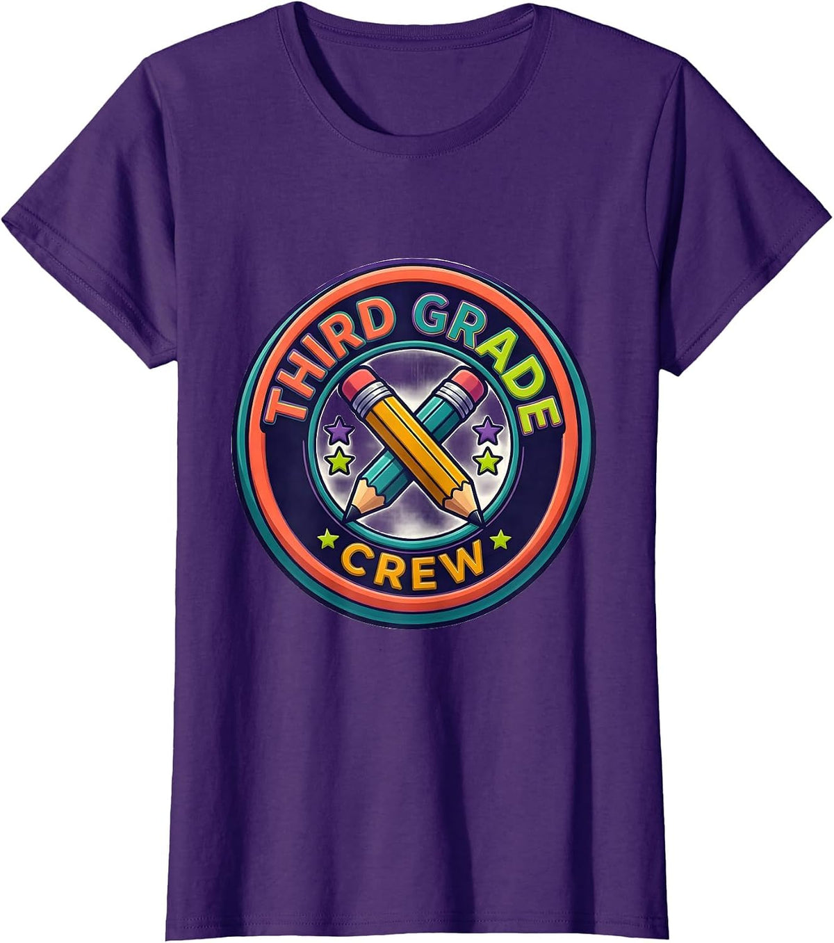 Women's Third Grade Crew Colorful Back To School Student Teacher T-Shirt - Purple