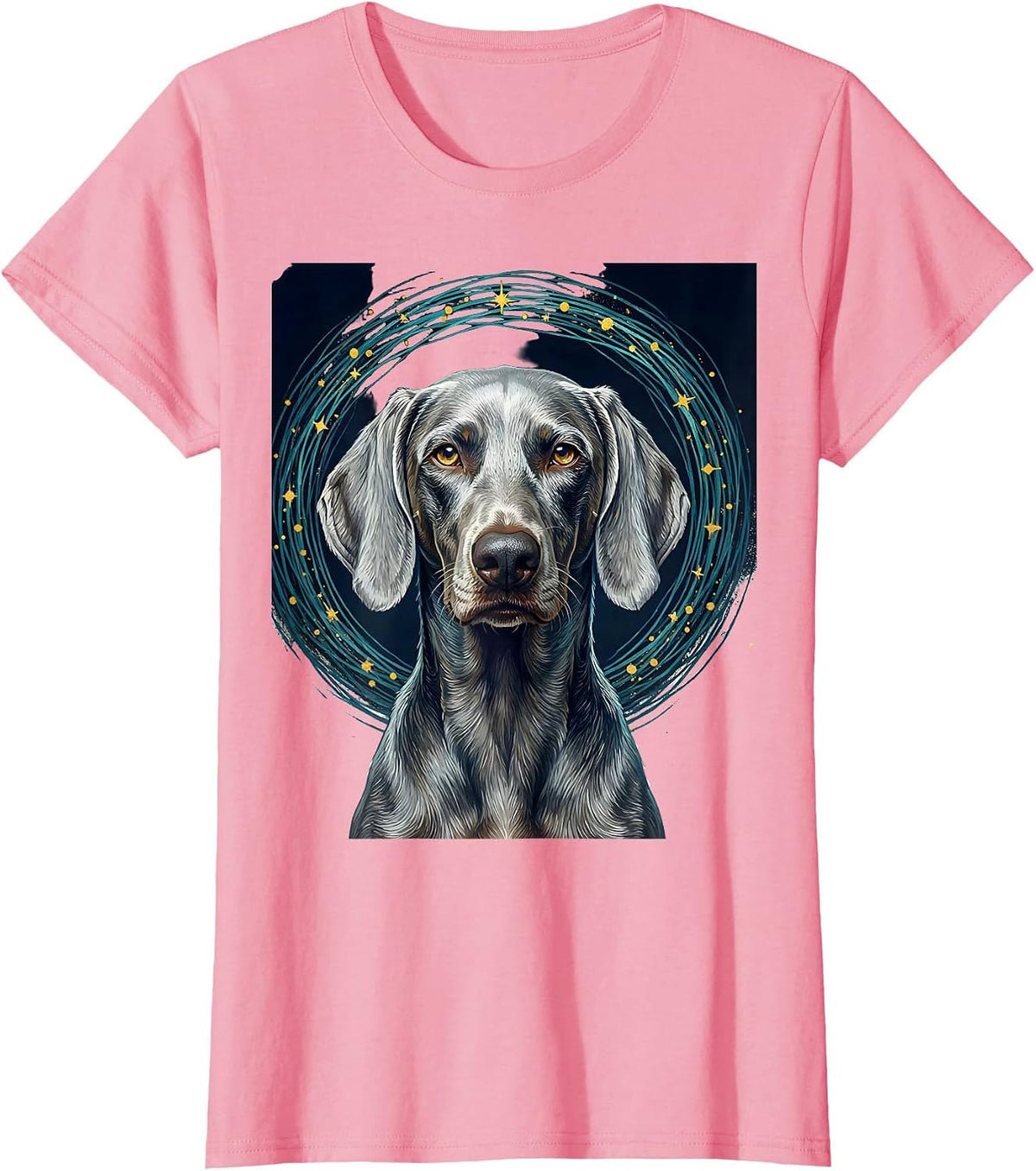 Women's Weimaraner Van Gogh Starry Night Portrait Dog Lover Art T-Shirt - Pink