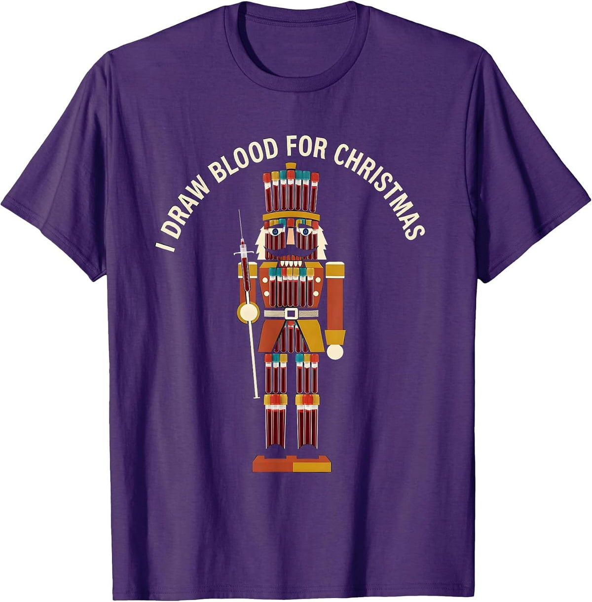 I Draw Blood For Christmas Midcentury Modern Phlebotomist T-Shirt - Purple
