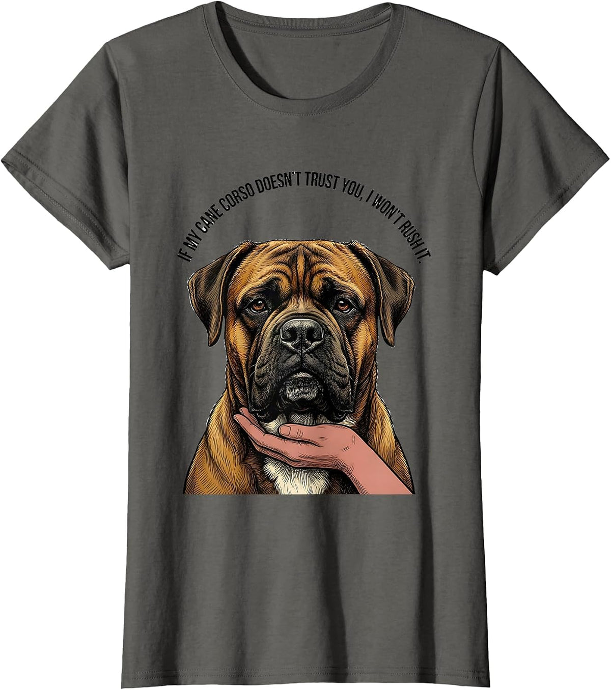 Women's If My Cane Corso Doesn't Trust You, I Won't Rush It Dog T-Shirt - Asphalt Grey