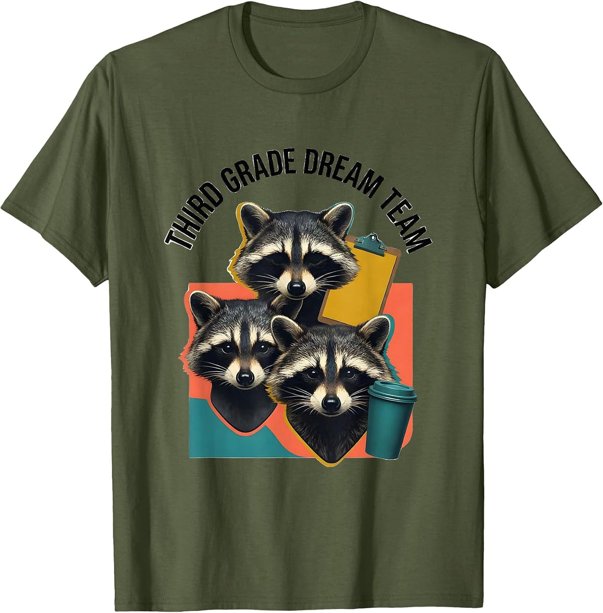 Men's Third Grade Dream Team Midcentury Modern Teacher Back T-Shirt - Olive Green