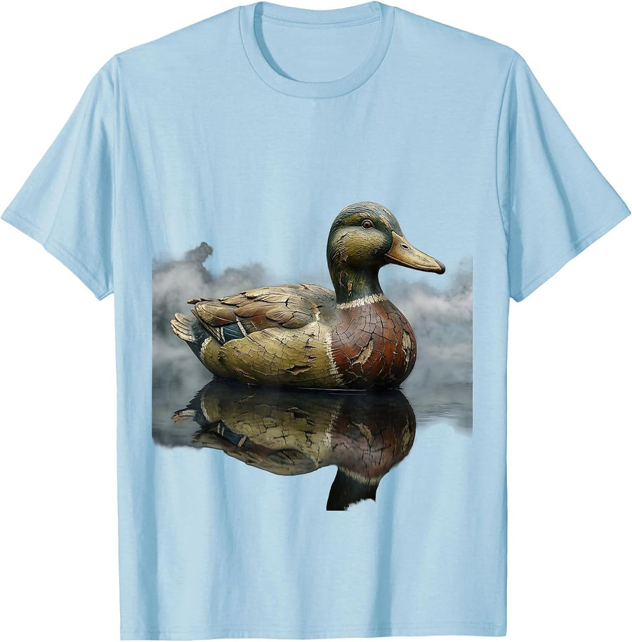 Men's Duck Decoy Foggy Water Camo Hunting Illustration T-Shirt - Baby Blue
