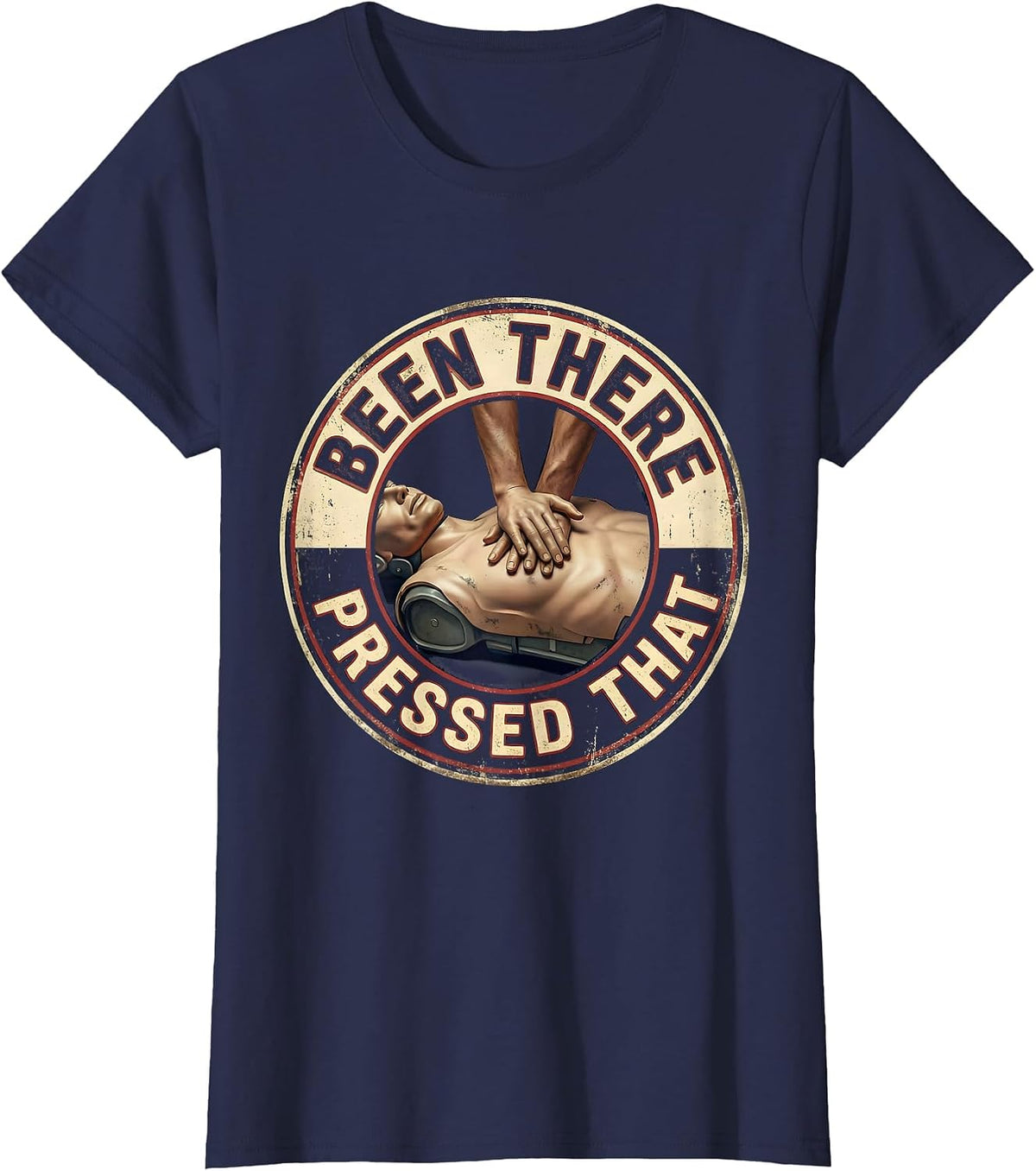 Women's CPR Training Mannequin Vintage EMT Paramedic Humor T-Shirt - Navy Blue