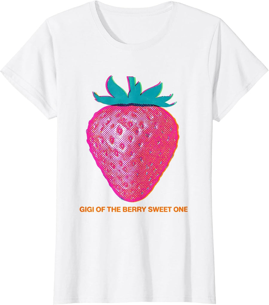 Women's Gigi Of The Berry Sweet One Risograph Strawberry First T-Shirt - White