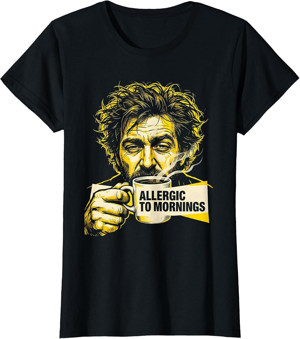 Women's Allergic To Mornings Funny Design T-Shirt - Black