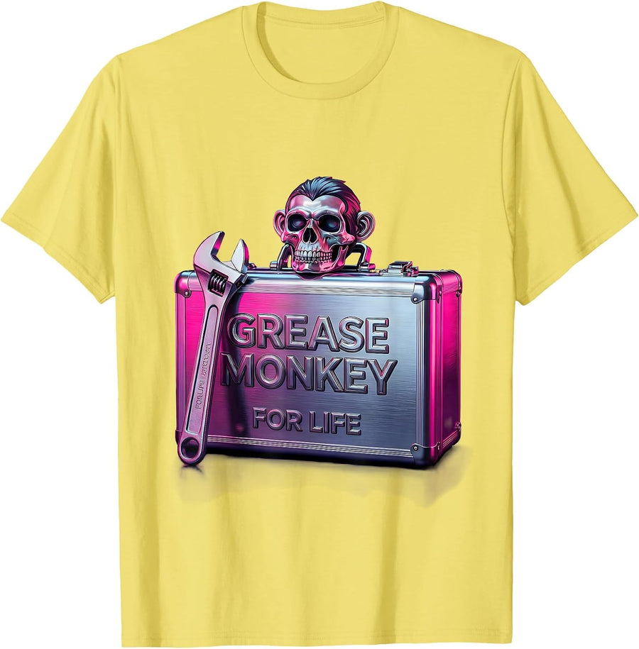 Men's Grease Monkey For Life Mechanic Design T-Shirt - Lemon Yellow